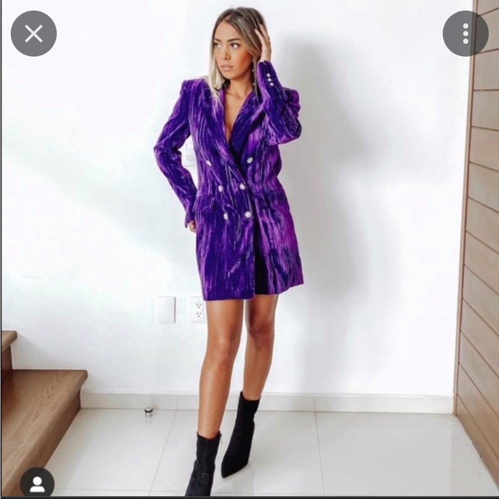 Zara purple velvet blazer dress size Small NWT
